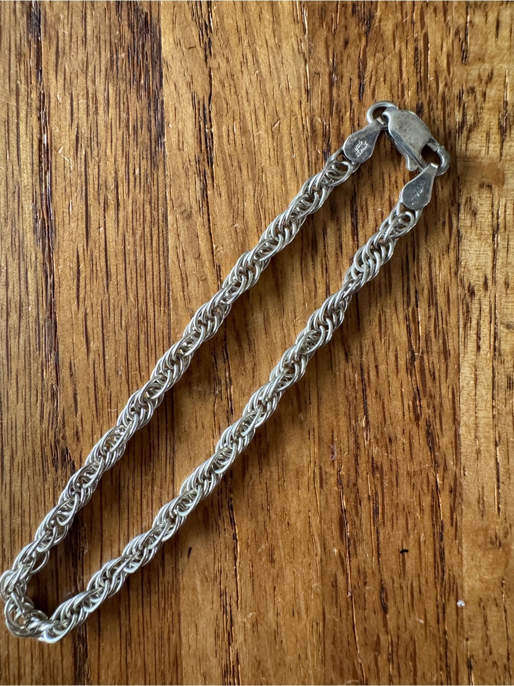 Vintage Italian Sterling Silver 925 Twisted Rope Chain Bracelet 7.25"